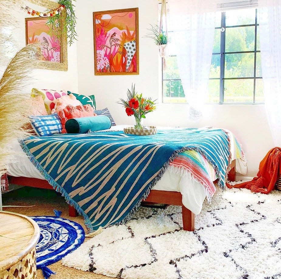Doodle Pink Blue Woven Throw