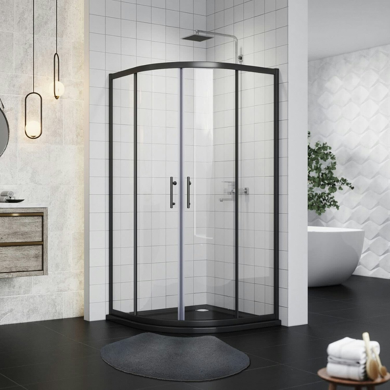 Curved Shower Mat - Charcoal by Allure Bath Fashions