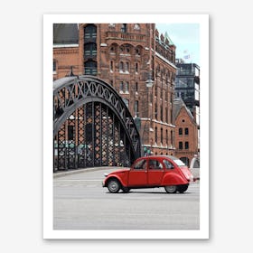 Red Oldtimer Car At Warehouse District Hamburg Art Print