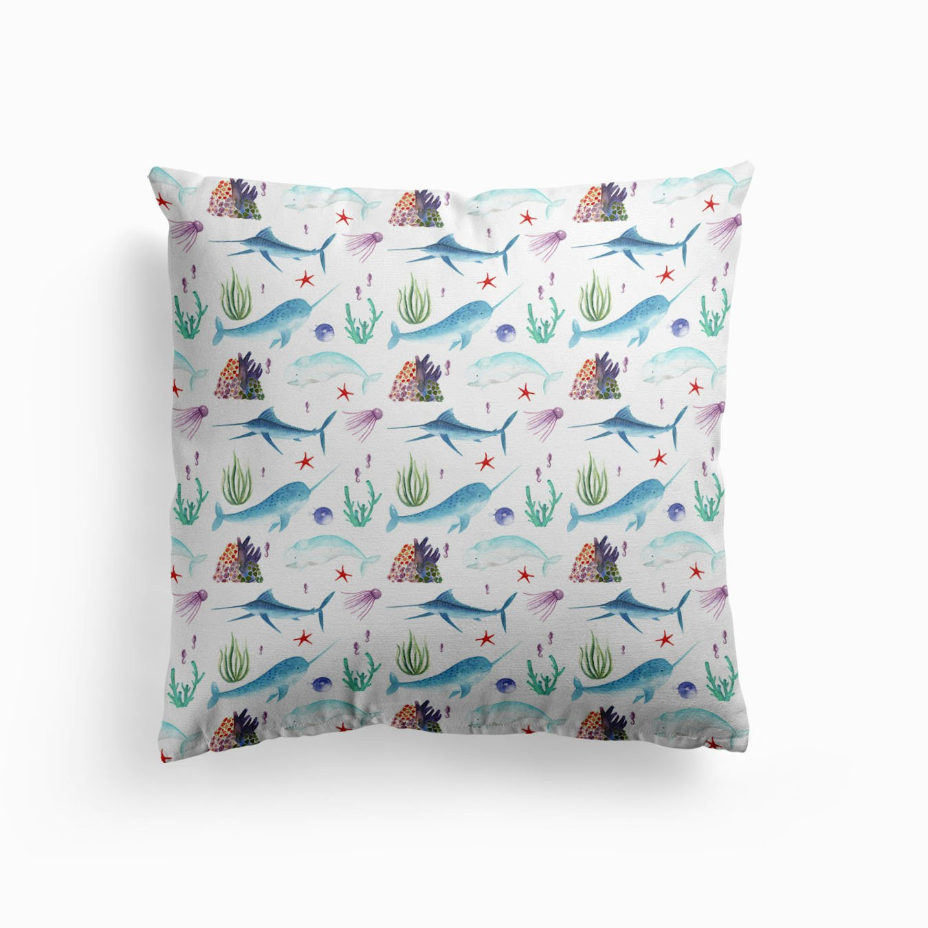 Ocean Life Pattern Cushion by The Cosmic Whale