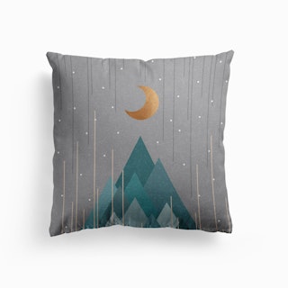 Moon And Mountains Mint Green Cushion