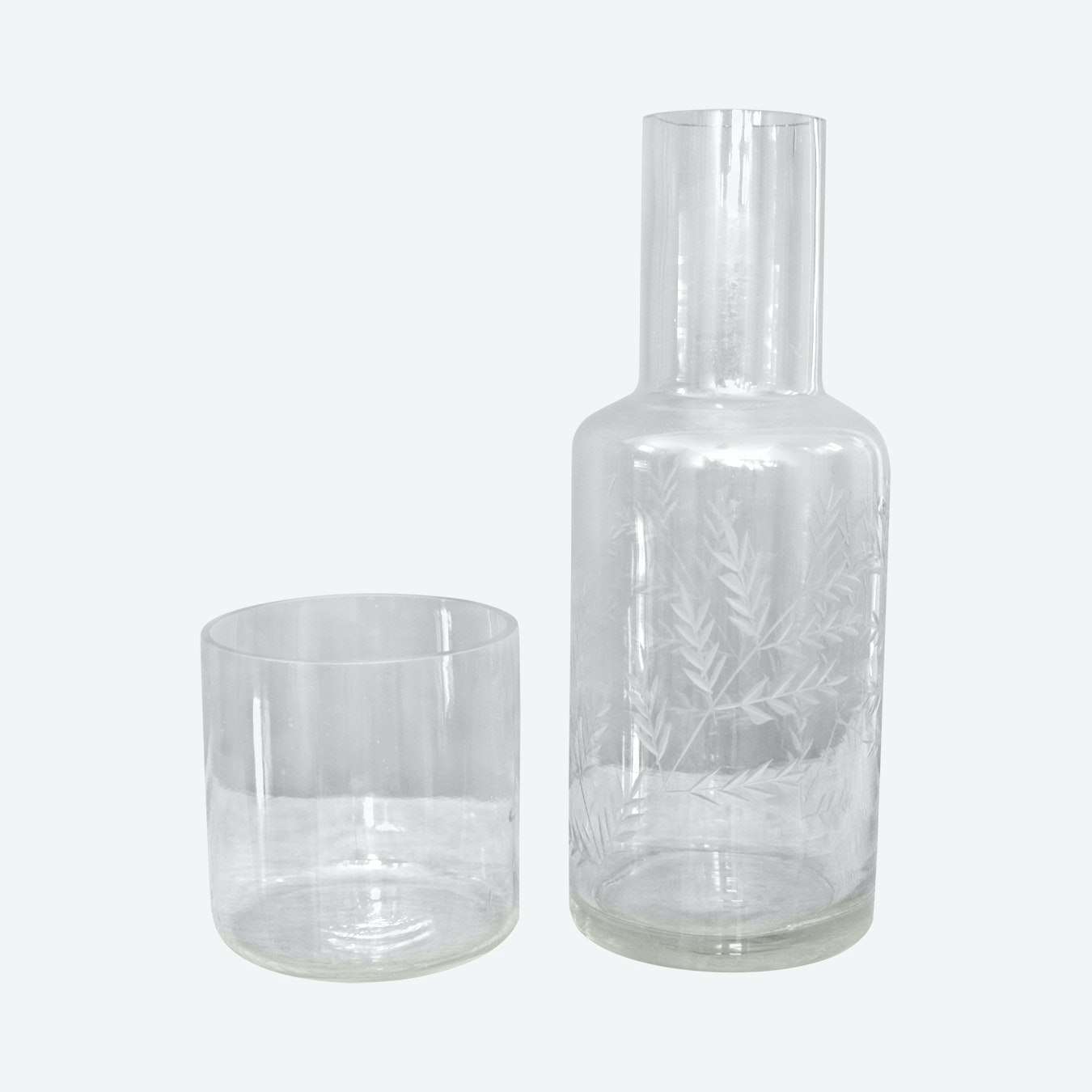 Fern Etched Night Set With Drinking Glass & Jug by MW Home