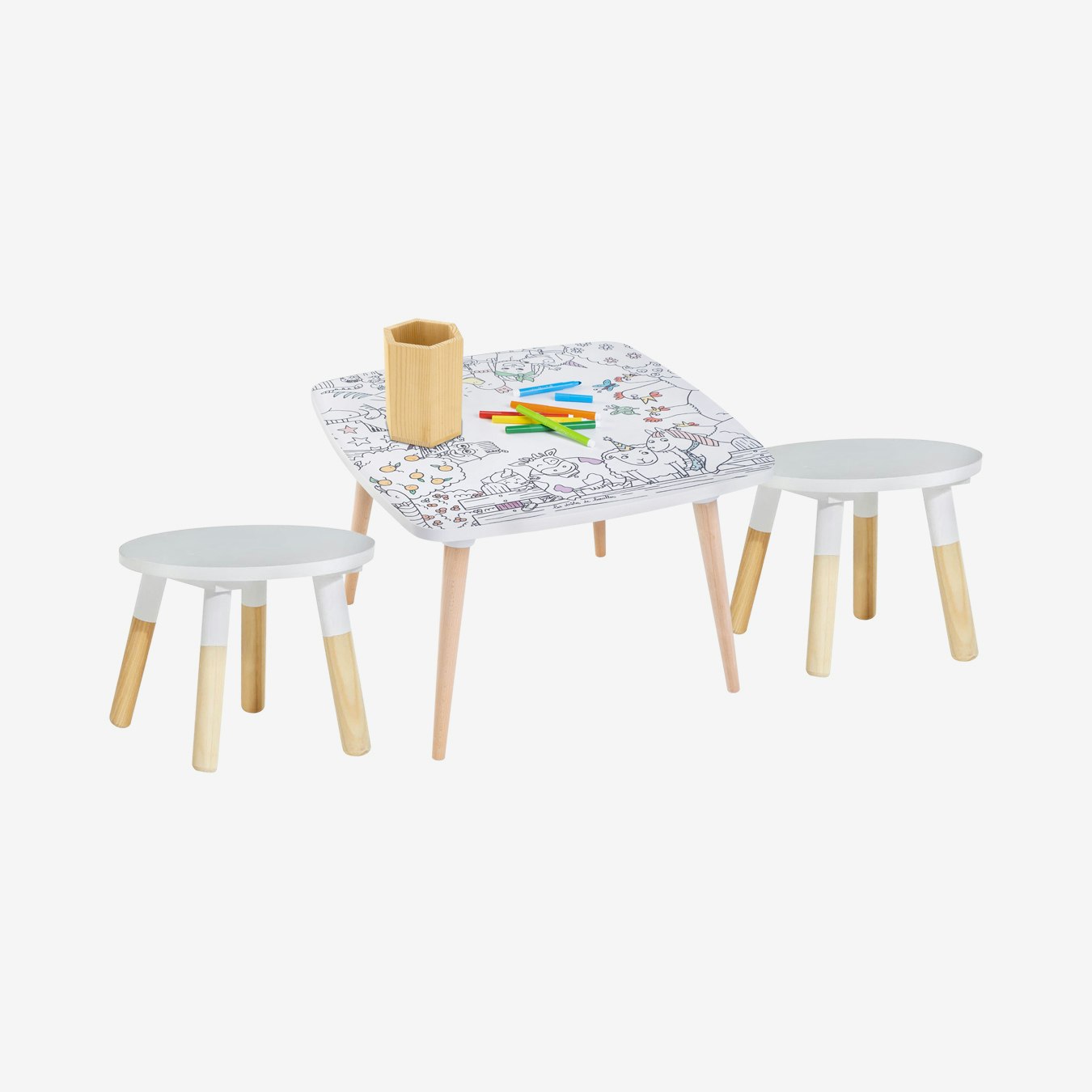 Coloritable Farm Table With 2 Stools by Les Droles De Bouilles - Fy