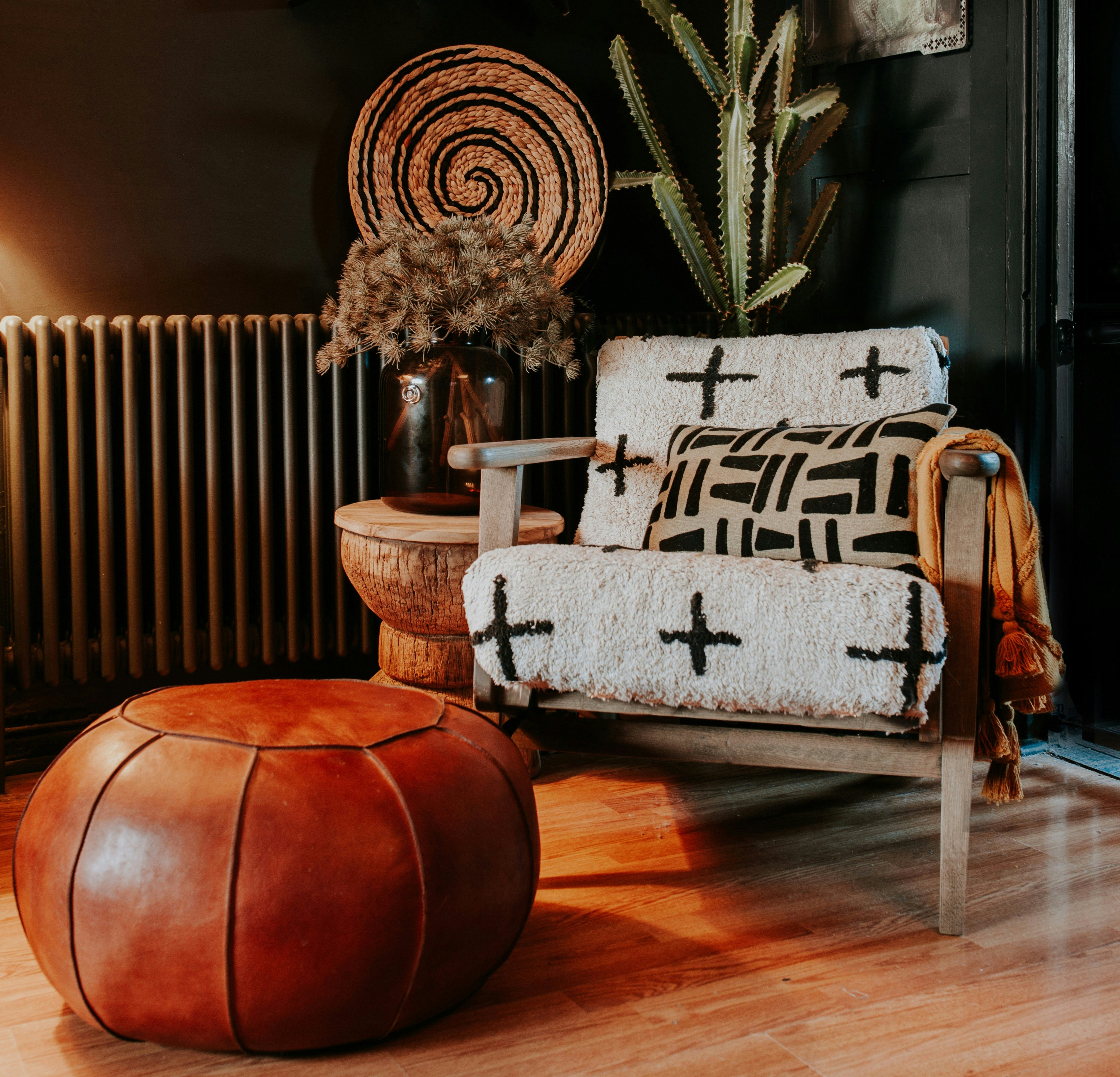 Buffalo Pouffe - Brown - Leather by Fifty Five South