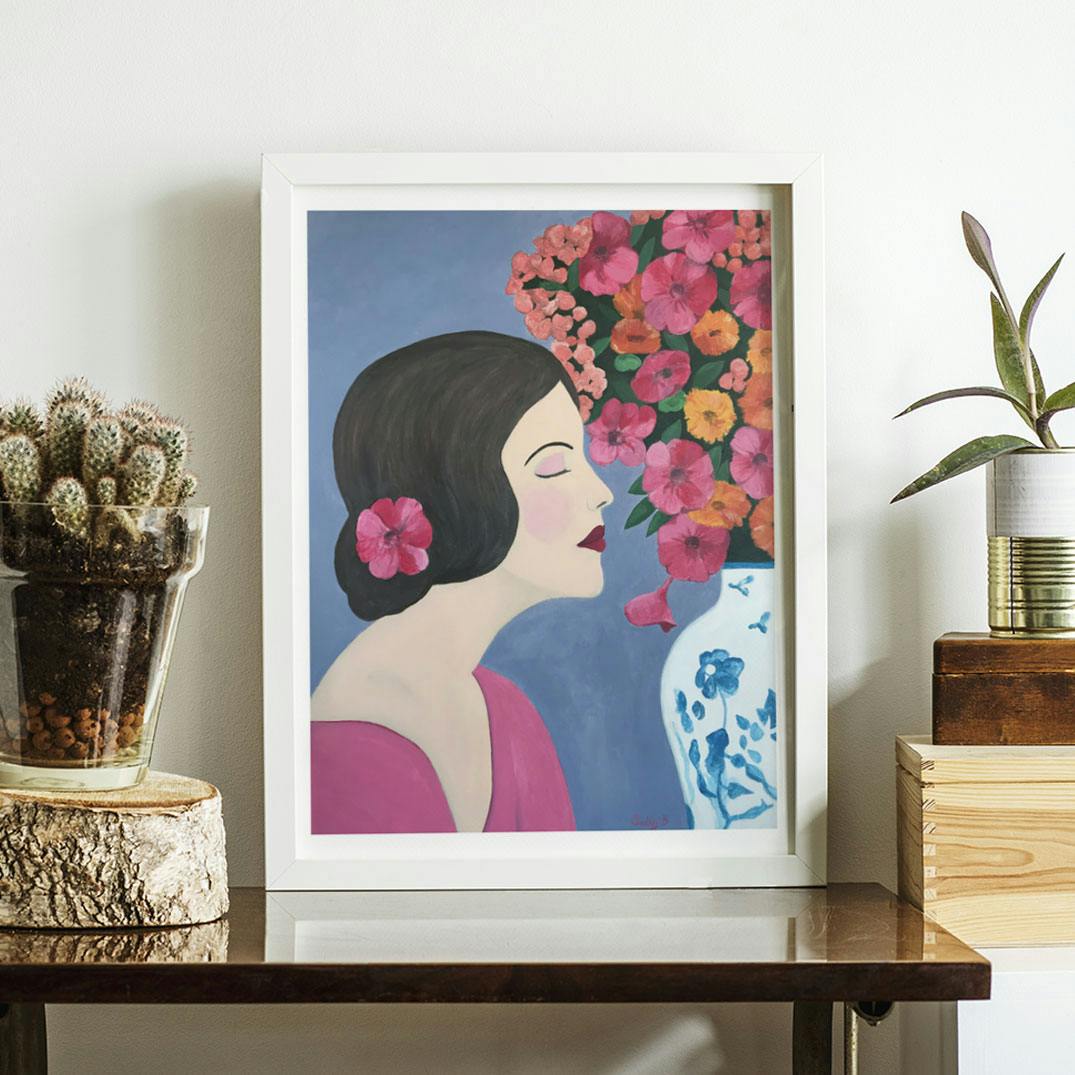 Woman With Chinoiserie Vase And Flowers Art Print By Sally B - Fy