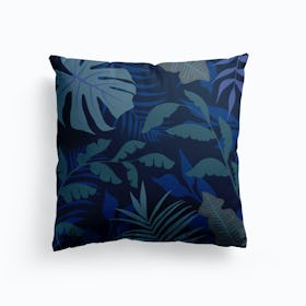 Blue Jungle Leaves Cushion
