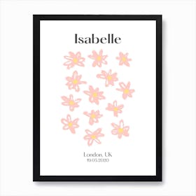 Custom Name Pink Flowers Personalised Birthday Art Print