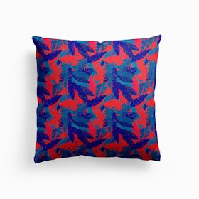 Leaves Blue Red Cushion
