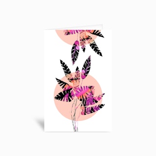 Pink Plants On Coral Greetings Card