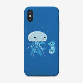 Best Friends Kawaii Jellyfish And Seahorse Phone Case