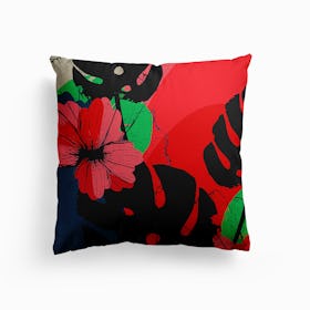 Flowers And Monstera Leaves Canvas Cushion