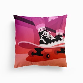 Skater Girl With Vans Pinkorange Canvas Cushion