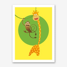 Friends Monkey and Giraffe Art Print