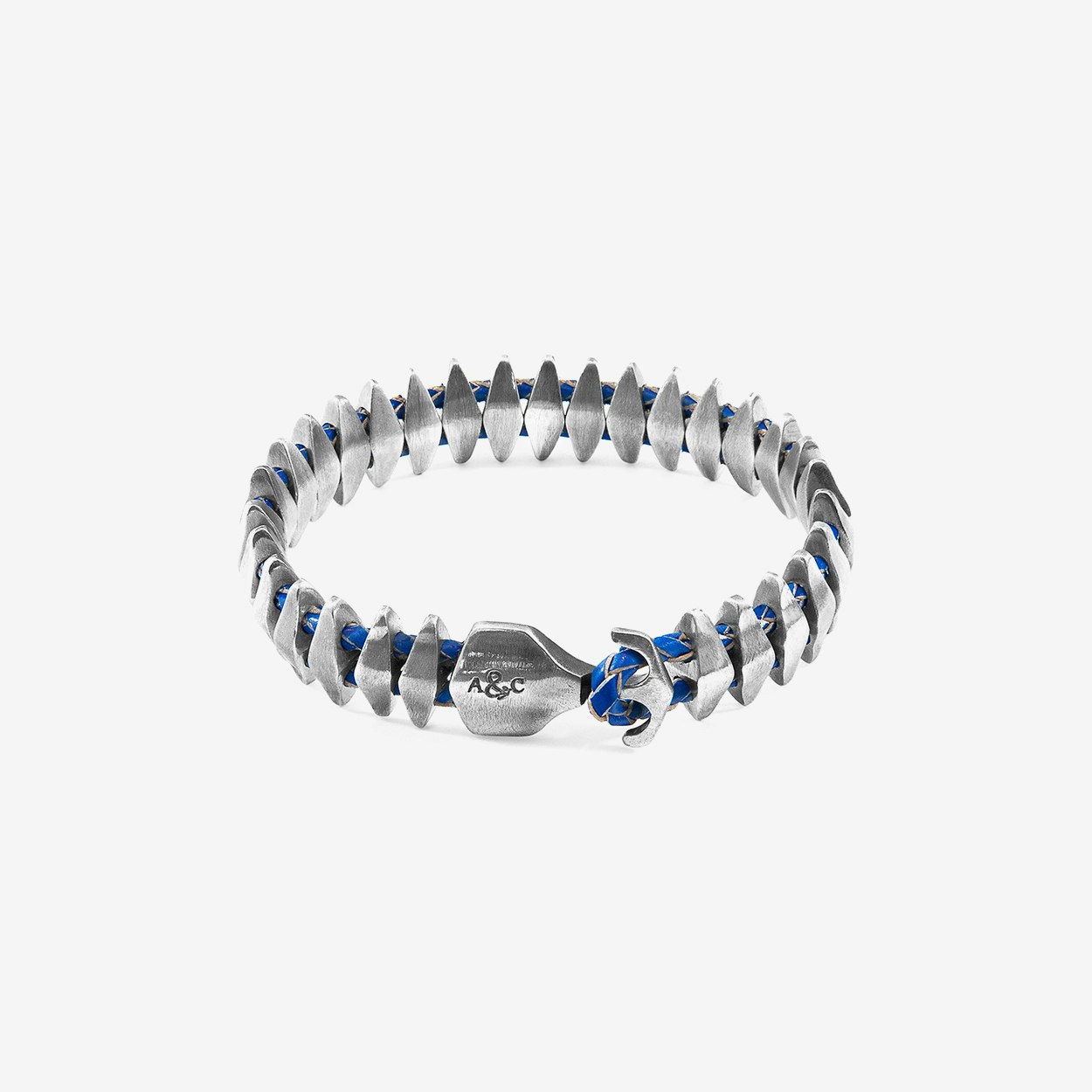 Royal Blue Delta Anchor Maxi Silver and Braided Leather Bracelet by Anchor & Crew