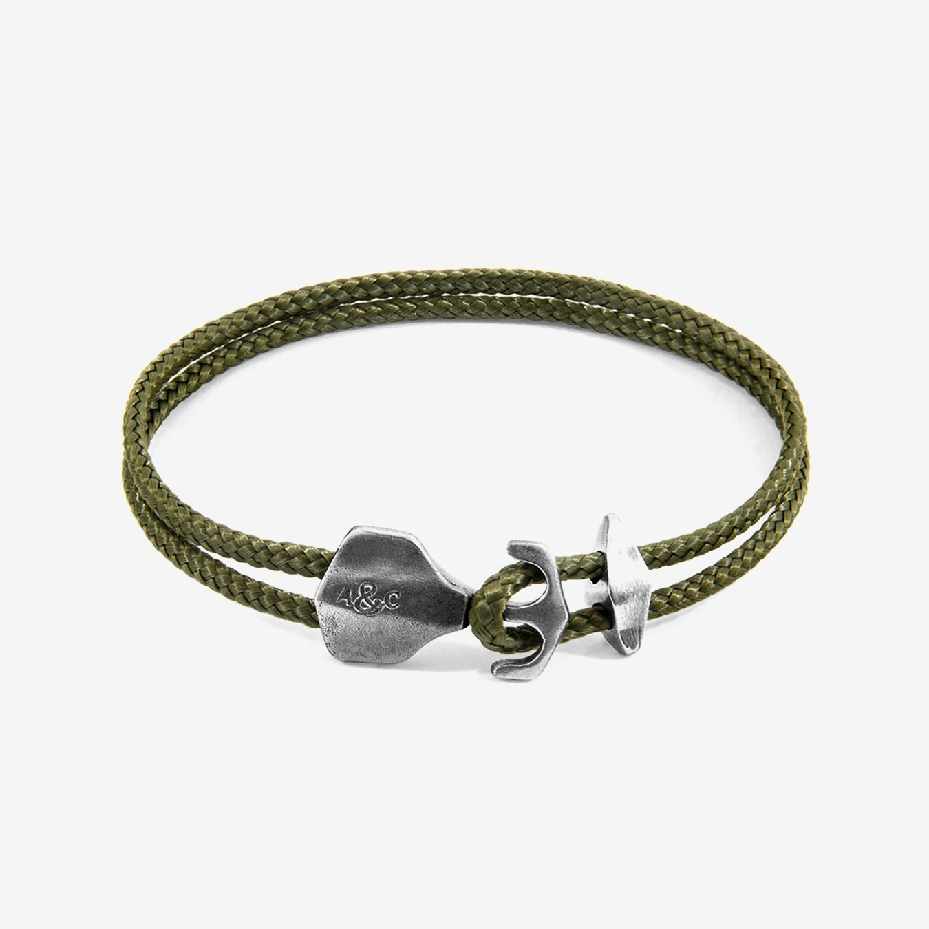 Khaki Green Delta Anchor Silver and Rope Bracelet by Anchor & Crew