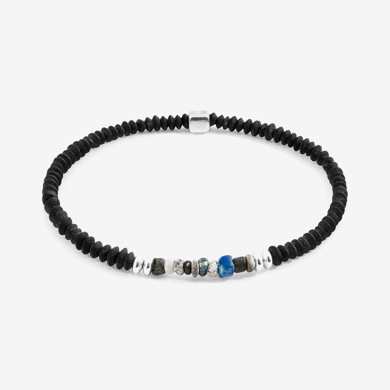 Multicoloured Djenne Nila Glass Paralana Silver and Stone Bracelet by Anchor & Crew