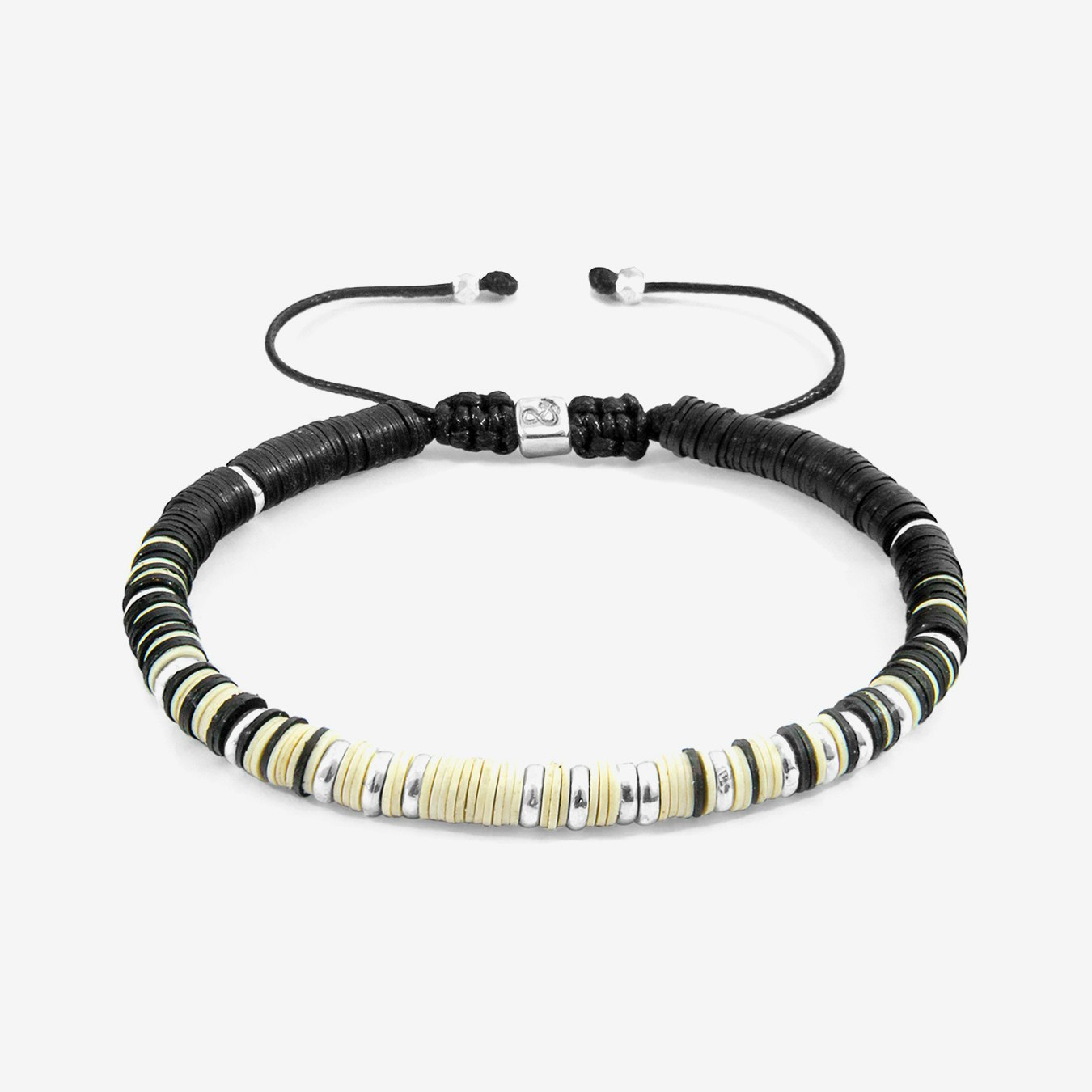 Off White Kariba Silver and Vinyl Disc Macrame Bracelet by Anchor & Crew