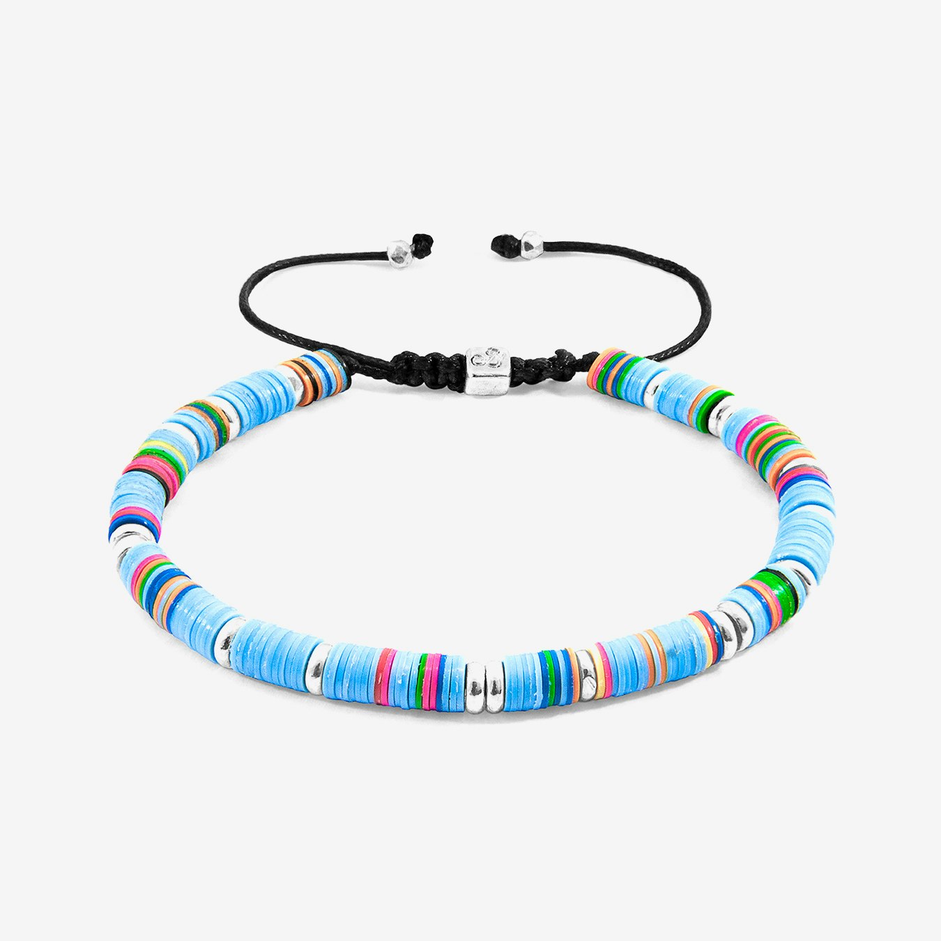 Light Blue Kivi Silver and Vinyl Disc Macrame Bracelet by Anchor & Crew