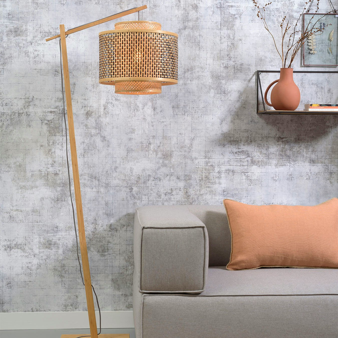 Bhutan Horizontal Sustainable Bamboo Floor Lamp - Natural / Black