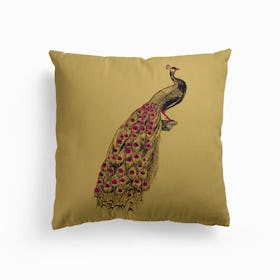 Yellow Peacock Canvas Cushion