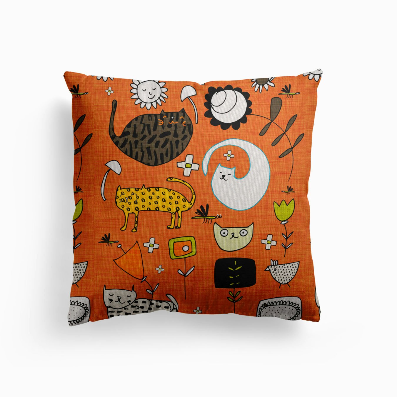 Spring Cat Orange Canvas Kissen