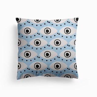 Evil Eye Charm Light Blue Canvas Cushion