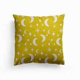 Moon And Star Dark Goldenrod Canvas Cushion