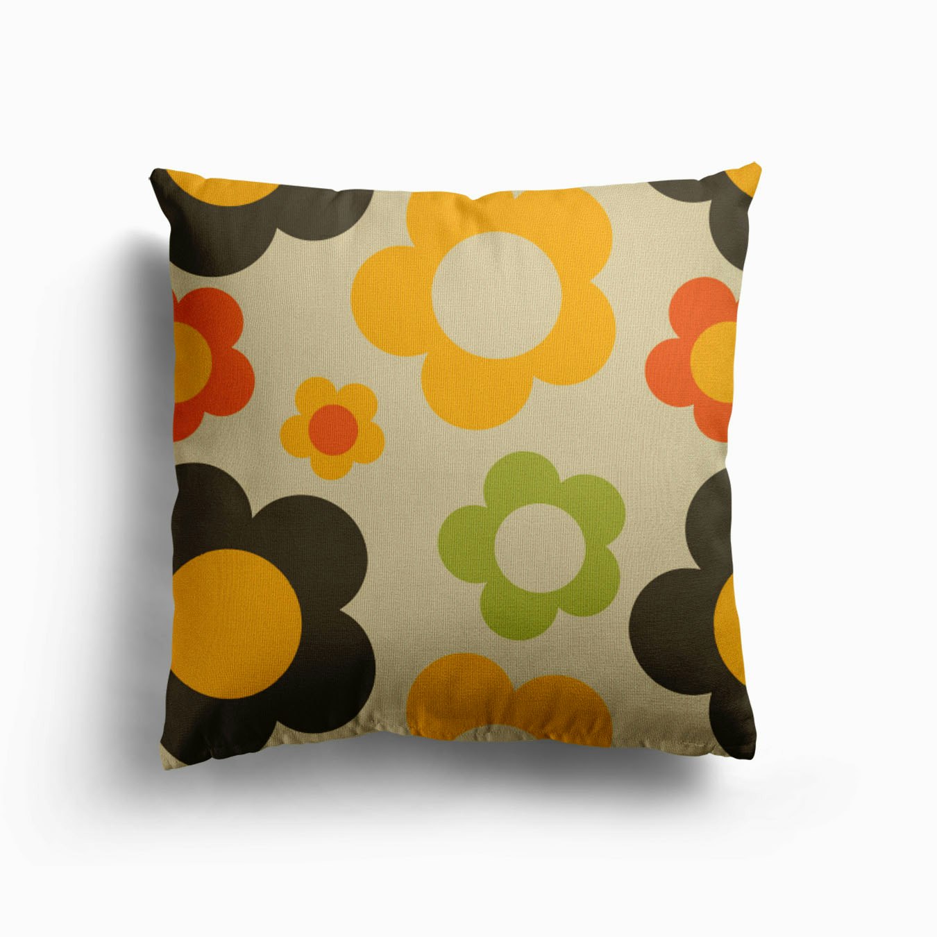 Bold Retro Floral Ivory Canvas Cojín