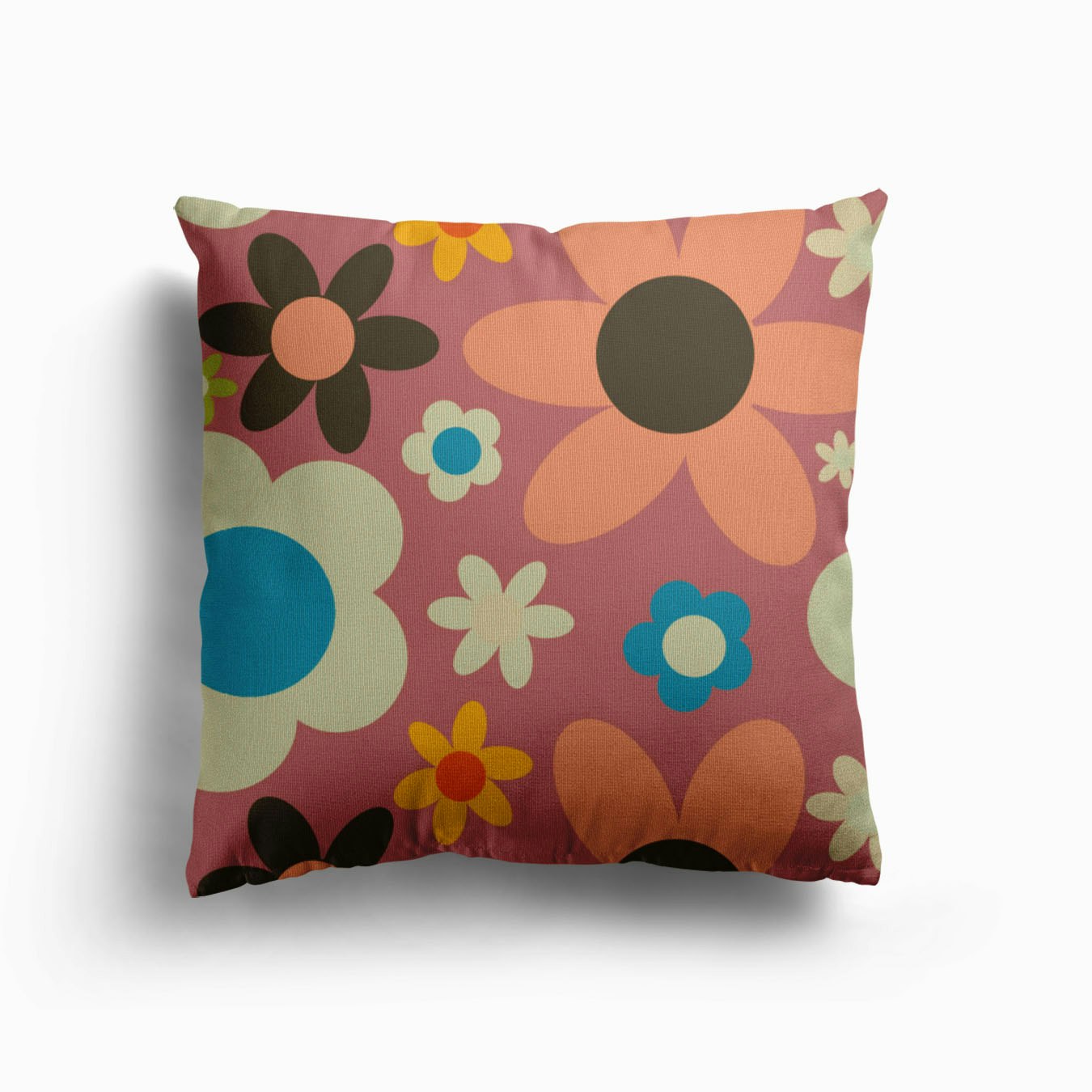 Bold 70s Retro Floral Pink Canvas Cushion by Susana Costa