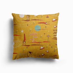 Intergalatic Journey Yellow Canvas Cushion