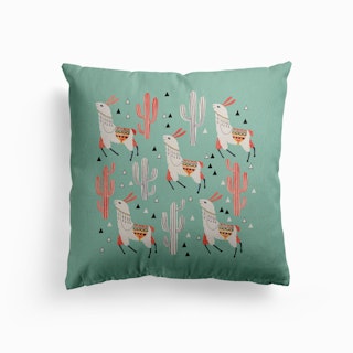Llama In Green Desert Canvas Cushion
