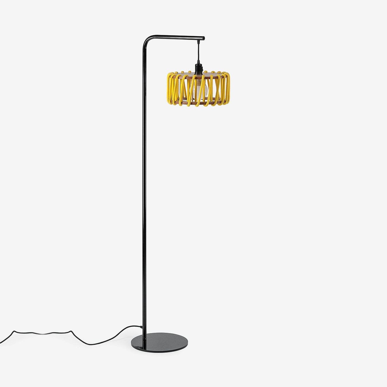 Black Macaron Floor Lamp - Yellow Shade