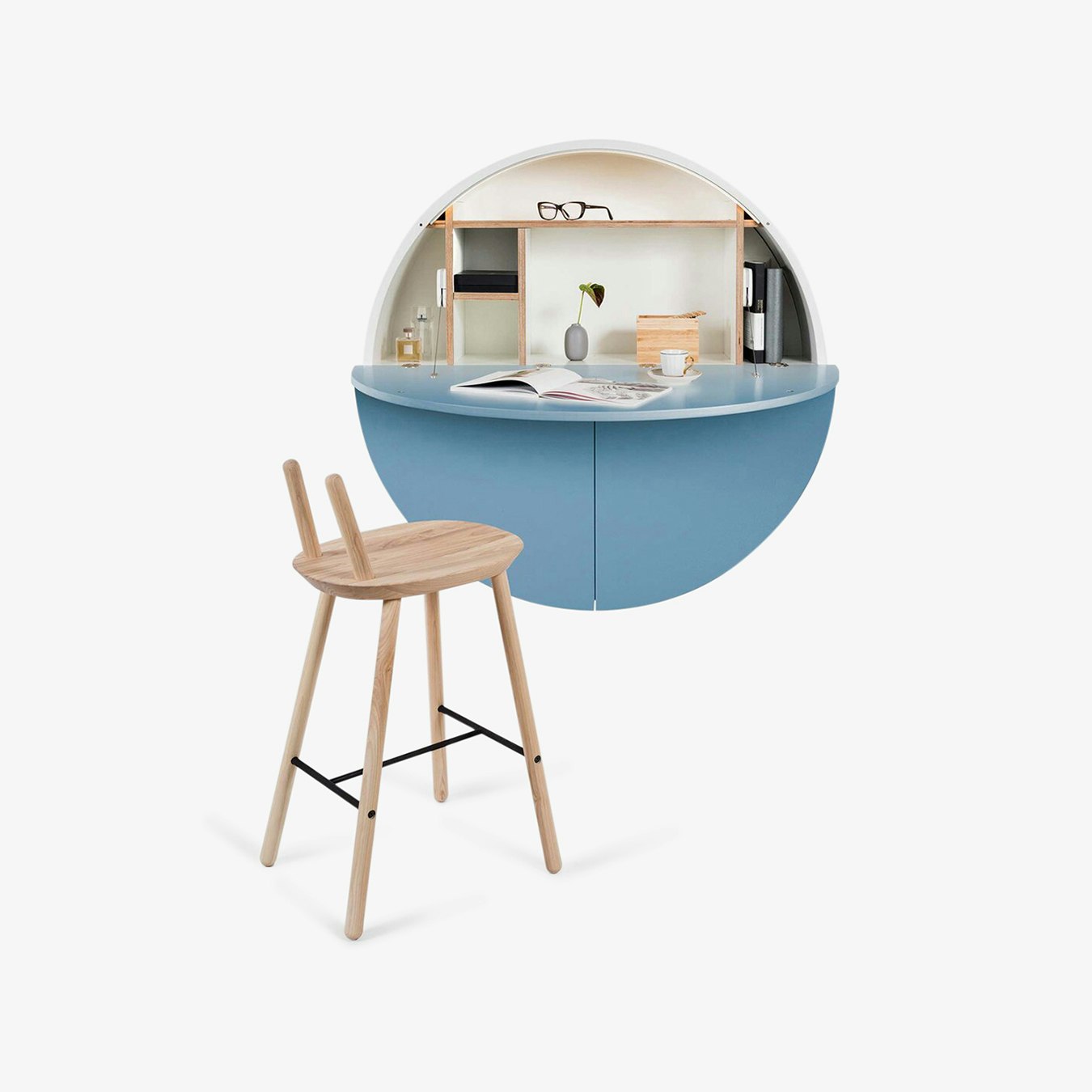 Multifunctional Round Pill Cabinet/Desk - White / Blue
