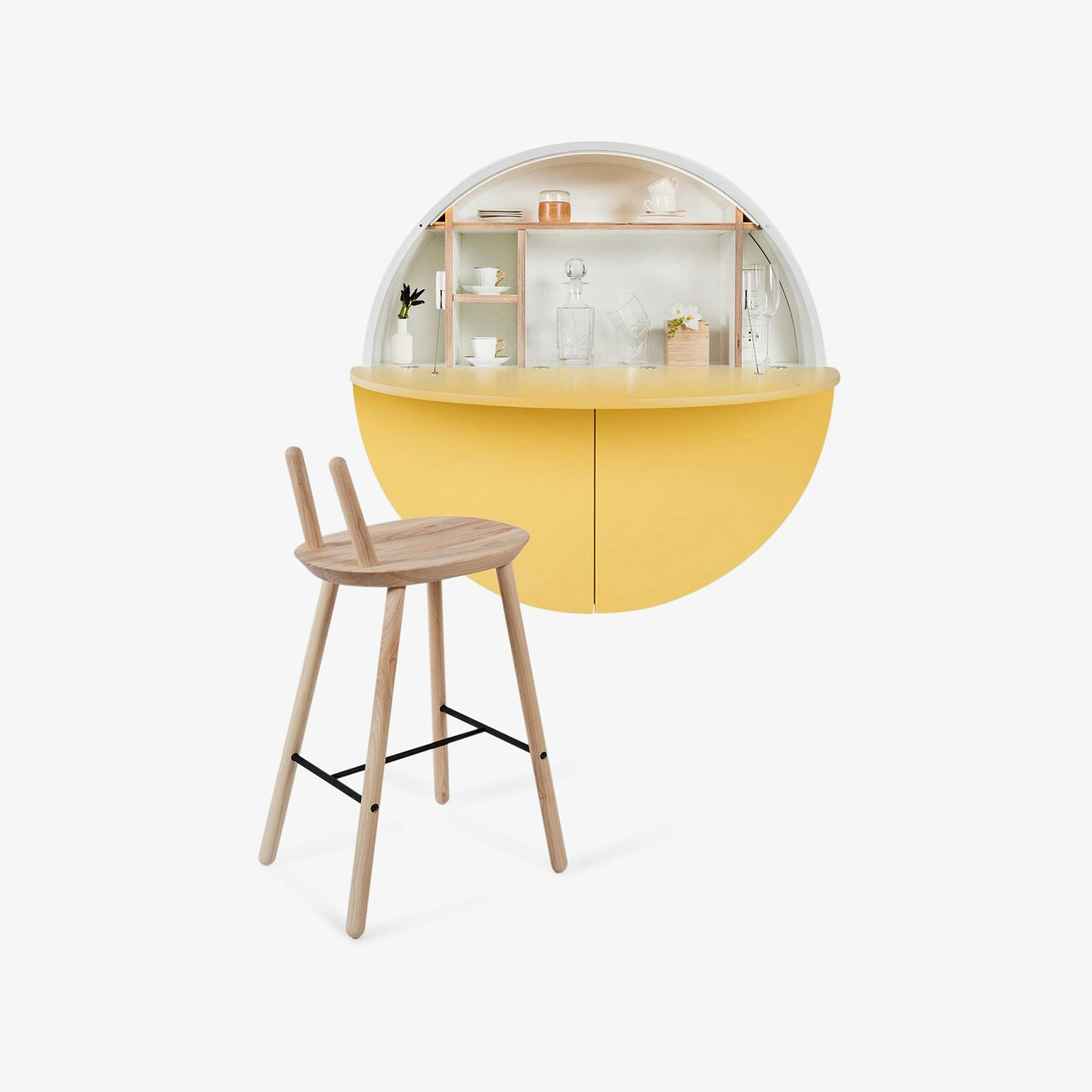 Multifunctional Round Pill Cabinet/Desk - White / Yellow