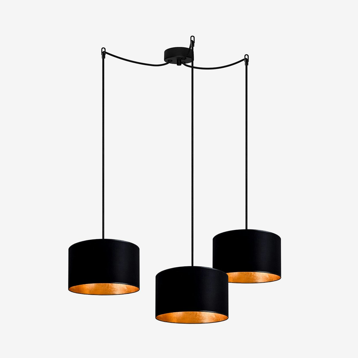 Mika Small Triple Pendant Light In Black With Gold Leaf Sotto Luce Mika Small Triple Pendant Light In Black With Gold Leaf Sotto Luce