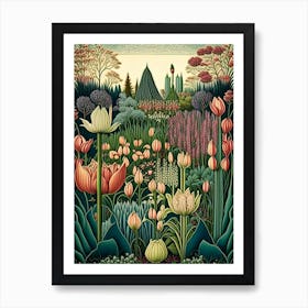 Keukenhof Gardens Netherlands Vintage Botanical 15x20cm - Black Framed Art Print