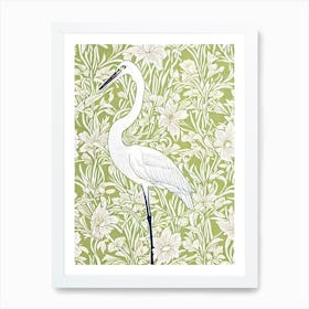 Egret William Morris Style 30x40cm - White Framed Art Print