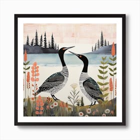 Bird In Nature Common Loon 60x60cm - Black Framed Art Print