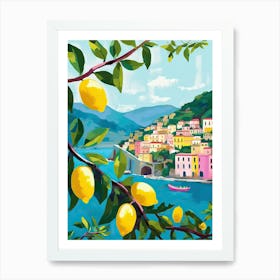 Amalfi View With Lemons Travel Painting Italy 15x20cm - White Framed Art Print