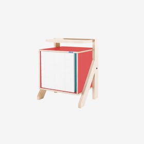 FRAME Night Table in Cherry Red w/ Transparent Blue Screen