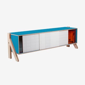 FRAME Sideboard 01 Mid in Iris Blue w/ Transparent Orange Screen