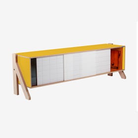 FRAME Sideboard 01 Mid in Canary Yellow w/ Transparent Orange Screen