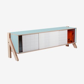 FRAME Sideboard 01 Mid in Butterfly Blue w/ Transparent Orange Screen