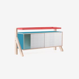 FRAME Sideboard 03 Small in Stone Blue Grey w/ Transparent Blue Screen