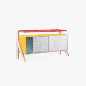 FRAME Sideboard 03 Small in Canary Yellow w/ Transparent Blue Screen