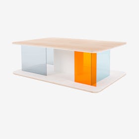 GRID Coffee Table in Ash w/ Transparent Blue & Orange Screens