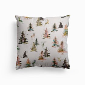 Winter Deers Forest Rustic Canvas Cushion