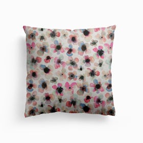 Watercolor Romantic Spring Flowers Canvas Cushion