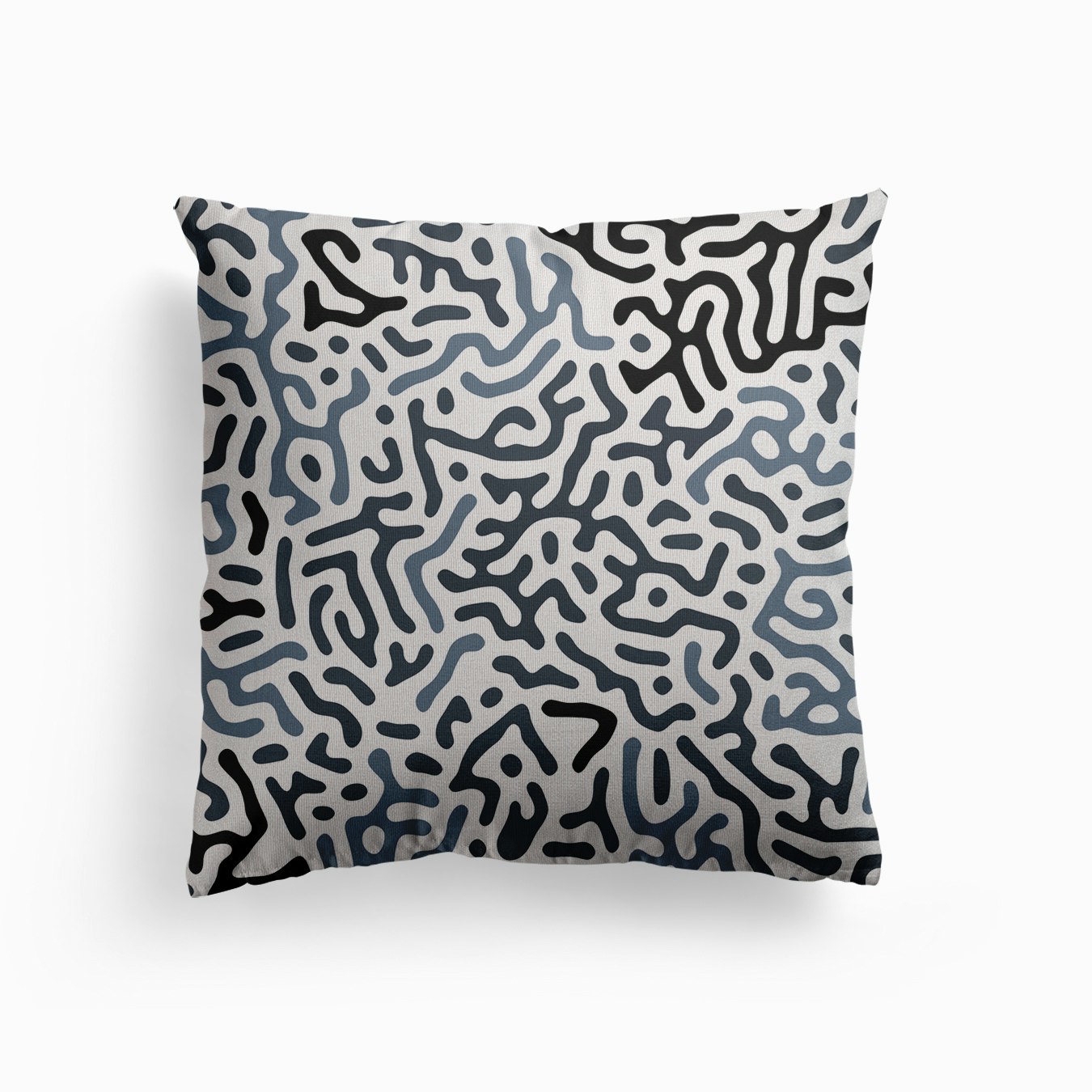 Organic Digital Shapes Dark Blue Canvas Coussin