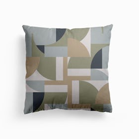 Futuristic Bauhaus Polygons Beige Canvas Cushion